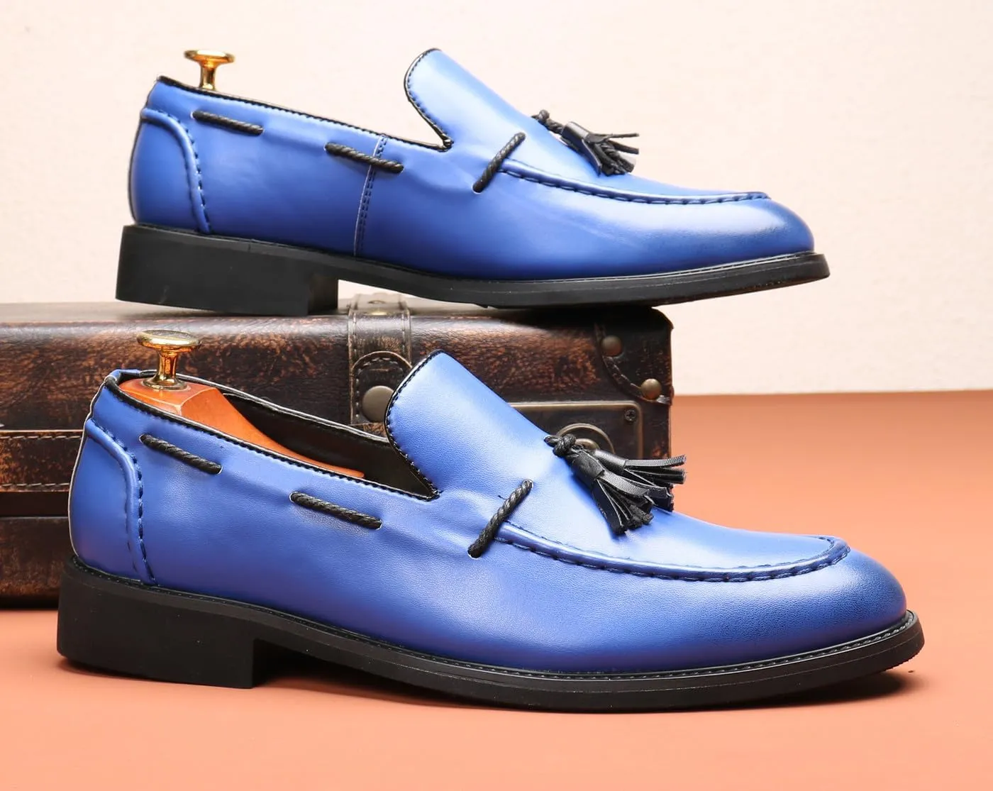 Santimon Mens Loafers Casual Dress Slip On Walking Shoes Wedding Prom Tassel Loafers Business Tuxedo Leather Moccasins for Men