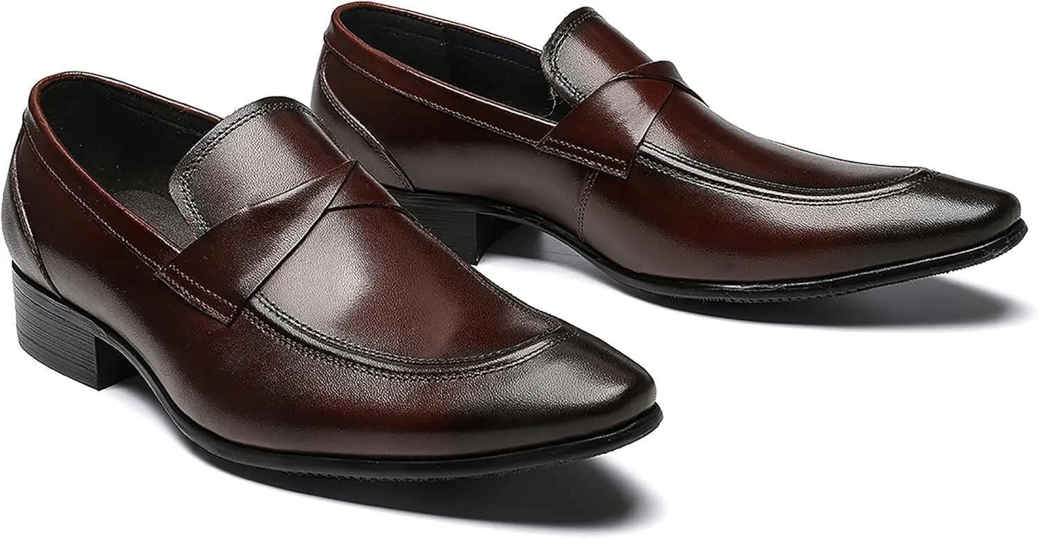 Santimon Mens Loafers Dress Casual Slip-On Tassel Loafer Fashion Tuxedo Wedding Moccasin Genuine Leather Formal Business Penny Loafers Comfortable Shoes for Men