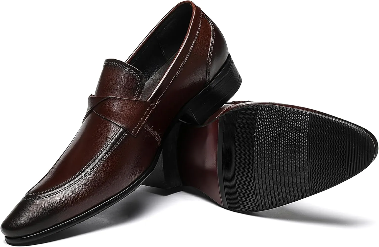 Santimon Mens Loafers Dress Casual Slip-On Tassel Loafer Fashion Tuxedo Wedding Moccasin Genuine Leather Formal Business Penny Loafers Comfortable Shoes for Men