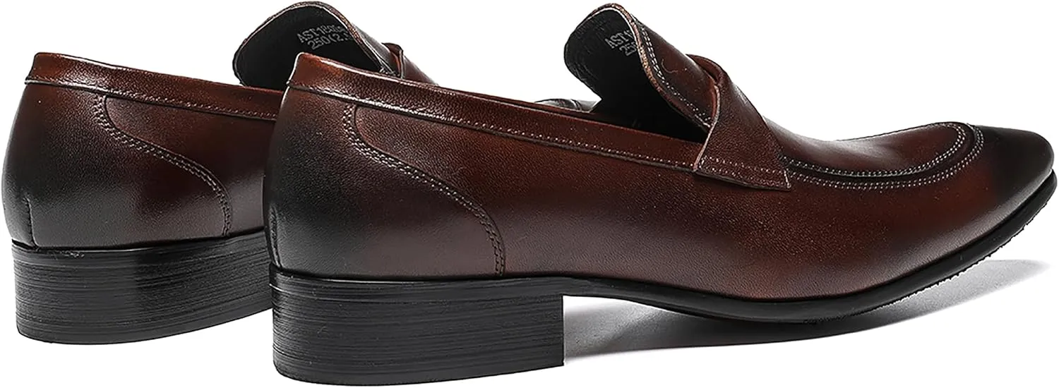 Santimon Mens Loafers Dress Casual Slip-On Tassel Loafer Fashion Tuxedo Wedding Moccasin Genuine Leather Formal Business Penny Loafers Comfortable Shoes for Men