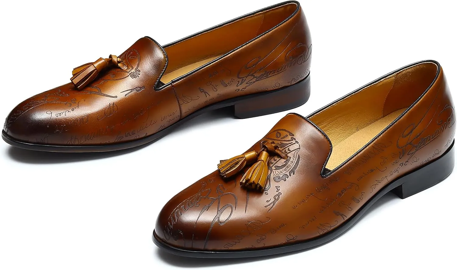 Santimon Mens Loafers Dress Casual Slip-On Tassel Loafer Fashion Wedding Tuxedo Moccasin Genuine Leather Formal Business Penny Loafers Comfortable Slipper Shoes for Men