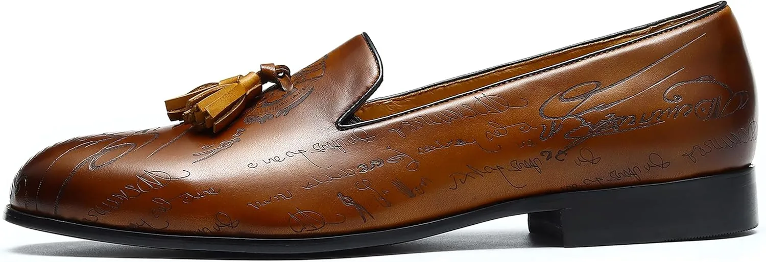 Santimon Mens Loafers Dress Casual Slip-On Tassel Loafer Fashion Wedding Tuxedo Moccasin Genuine Leather Formal Business Penny Loafers Comfortable Slipper Shoes for Men