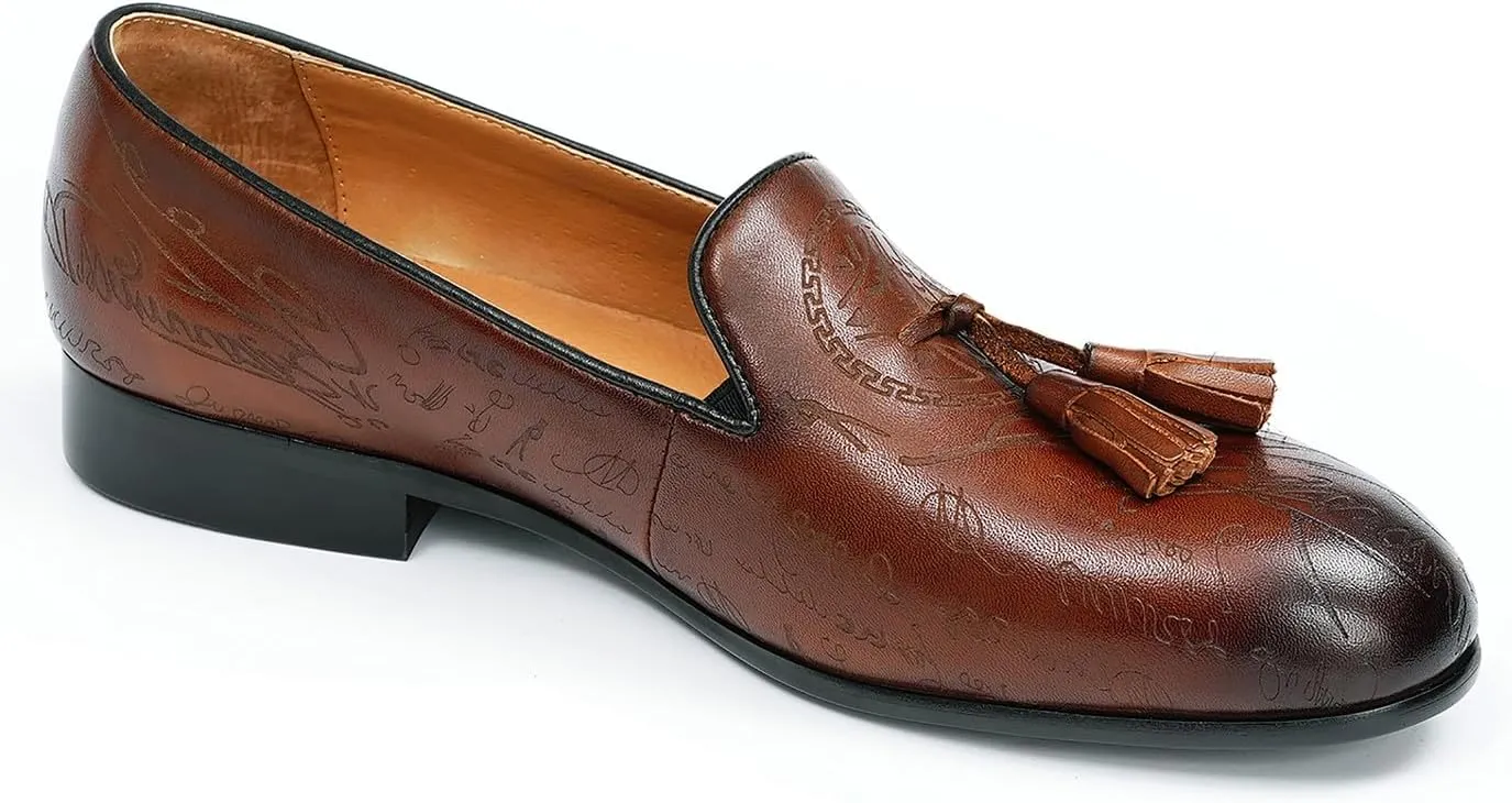 Santimon Mens Loafers Dress Casual Slip-On Tassel Loafer Fashion Wedding Tuxedo Moccasin Genuine Leather Formal Business Penny Loafers Comfortable Slipper Shoes for Men