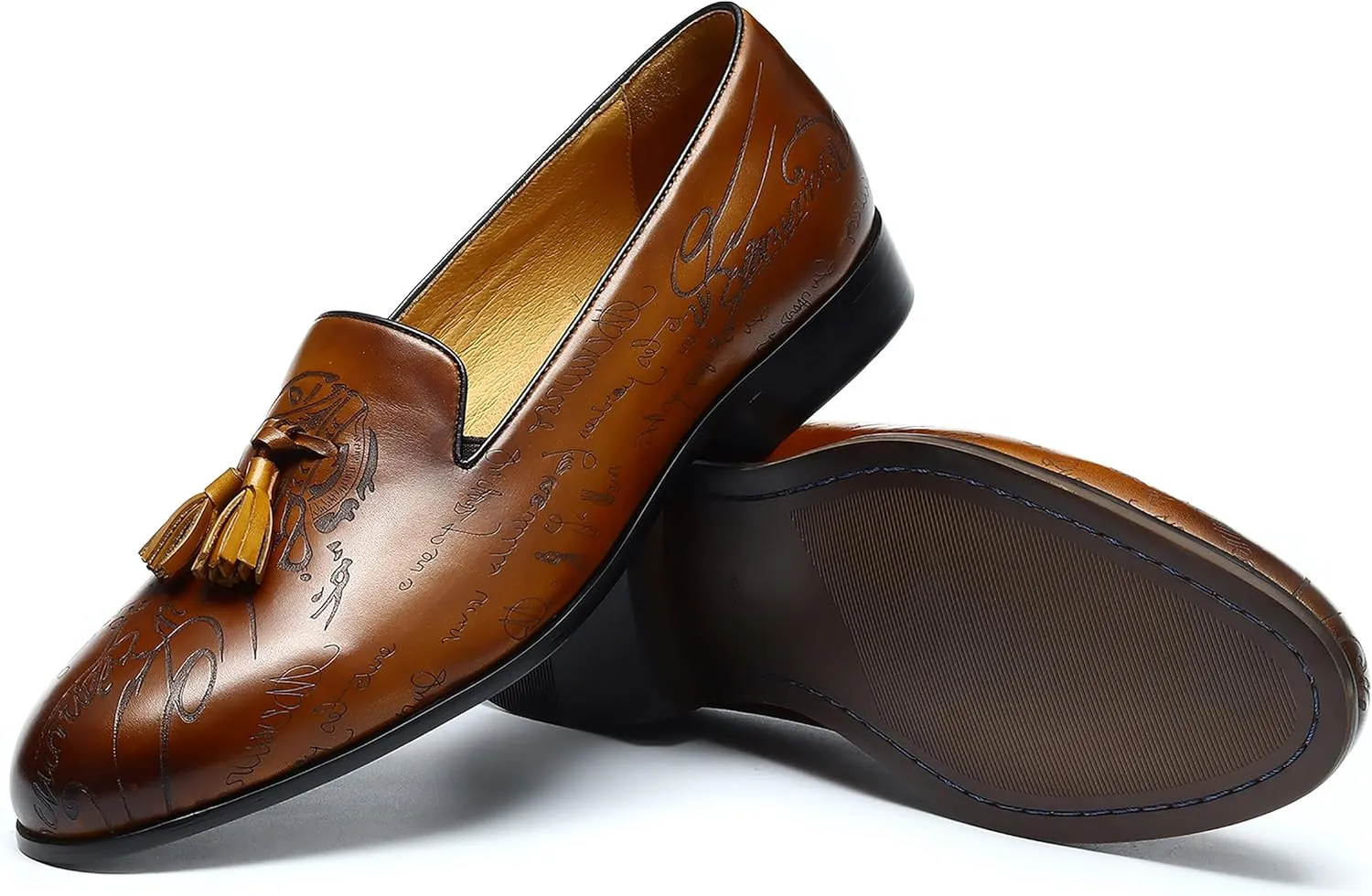 Santimon Mens Loafers Dress Casual Slip-On Tassel Loafer Fashion Wedding Tuxedo Moccasin Genuine Leather Formal Business Penny Loafers Comfortable Slipper Shoes for Men