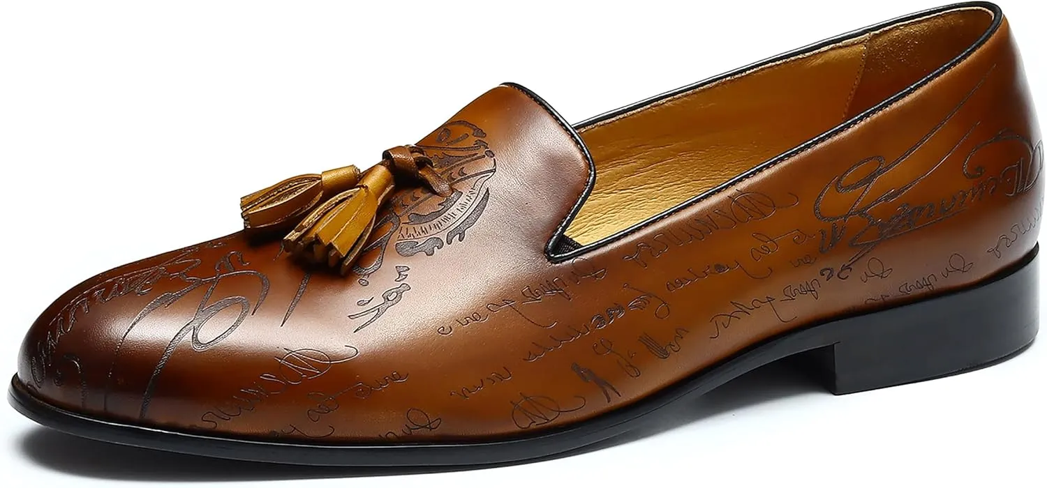 Santimon Mens Loafers Dress Casual Slip-On Tassel Loafer Fashion Wedding Tuxedo Moccasin Genuine Leather Formal Business Penny Loafers Comfortable Slipper Shoes for Men