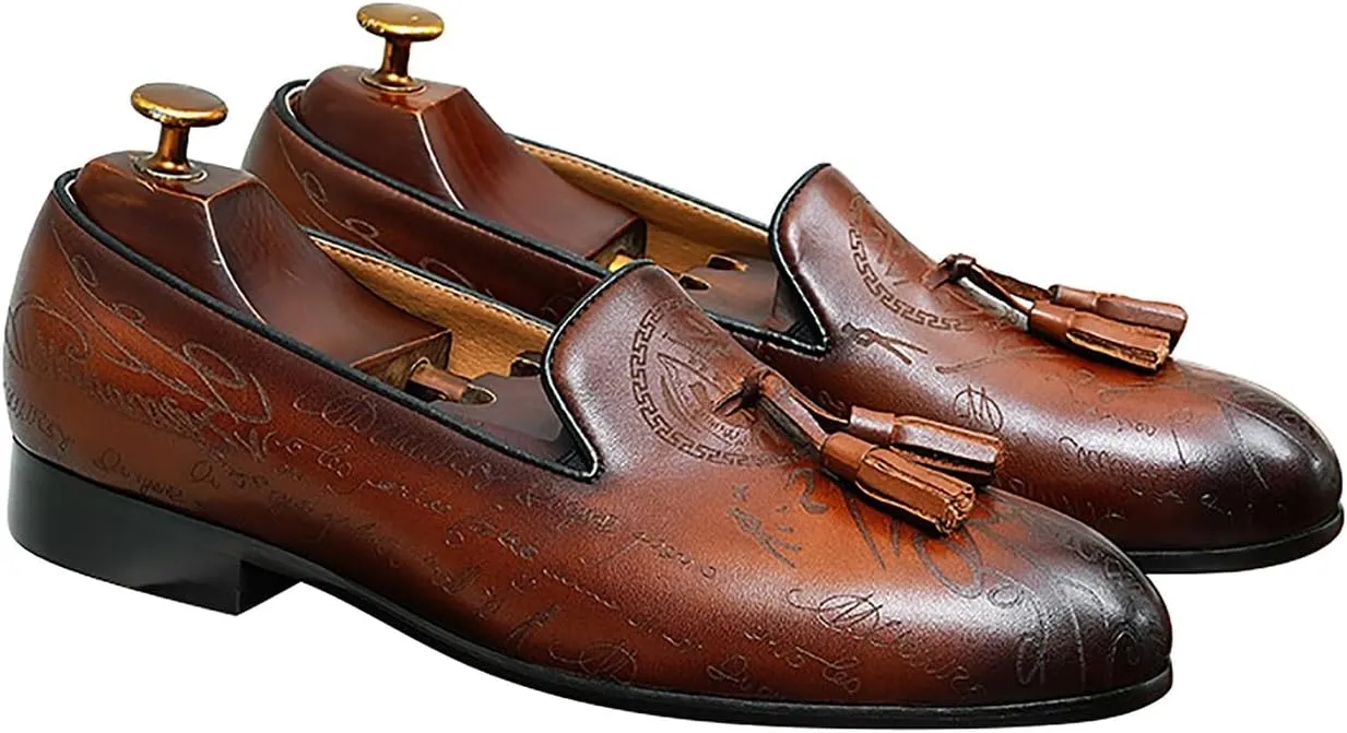 Santimon Mens Loafers Dress Casual Slip-On Tassel Loafer Fashion Wedding Tuxedo Moccasin Genuine Leather Formal Business Penny Loafers Comfortable Slipper Shoes for Men