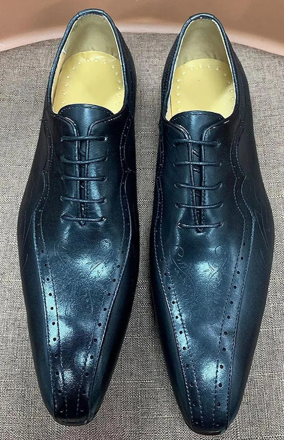 Santimon Mens Oxfords Genunie Leather Formal Dress Suit Shoes Wingtip Brogues Modern Luxury Derby Fashion Prom Wedding Business Casual Comfortable Tuxedo Shoes for Men