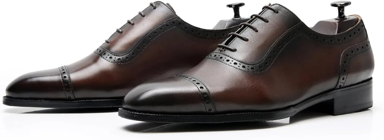 Santimon Mens Oxfords Shoes Dress Formal Genunie Leather Pointed Toe Oxford Fashion Business Casual Derby Modern Prom Wedding Suit Shoes Tuxedo Shoes for Men