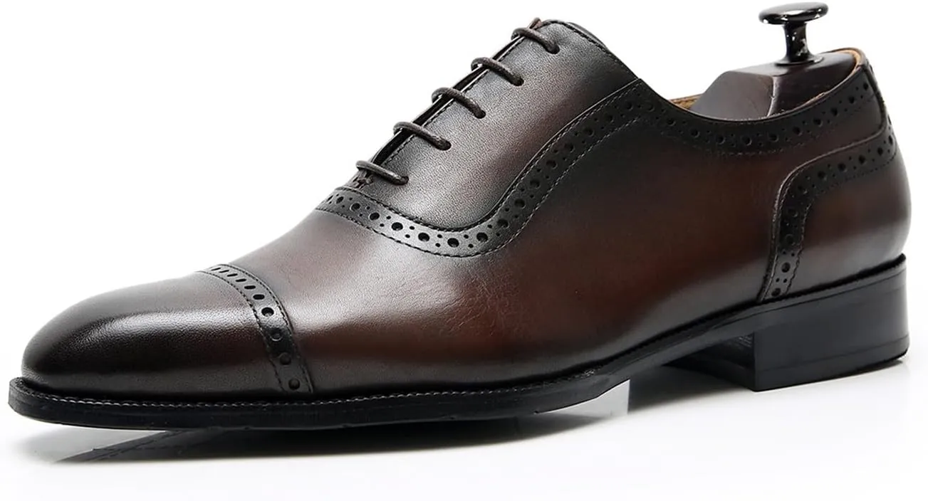 Santimon Mens Oxfords Shoes Dress Formal Genunie Leather Pointed Toe Oxford Fashion Business Casual Derby Modern Prom Wedding Suit Shoes Tuxedo Shoes for Men