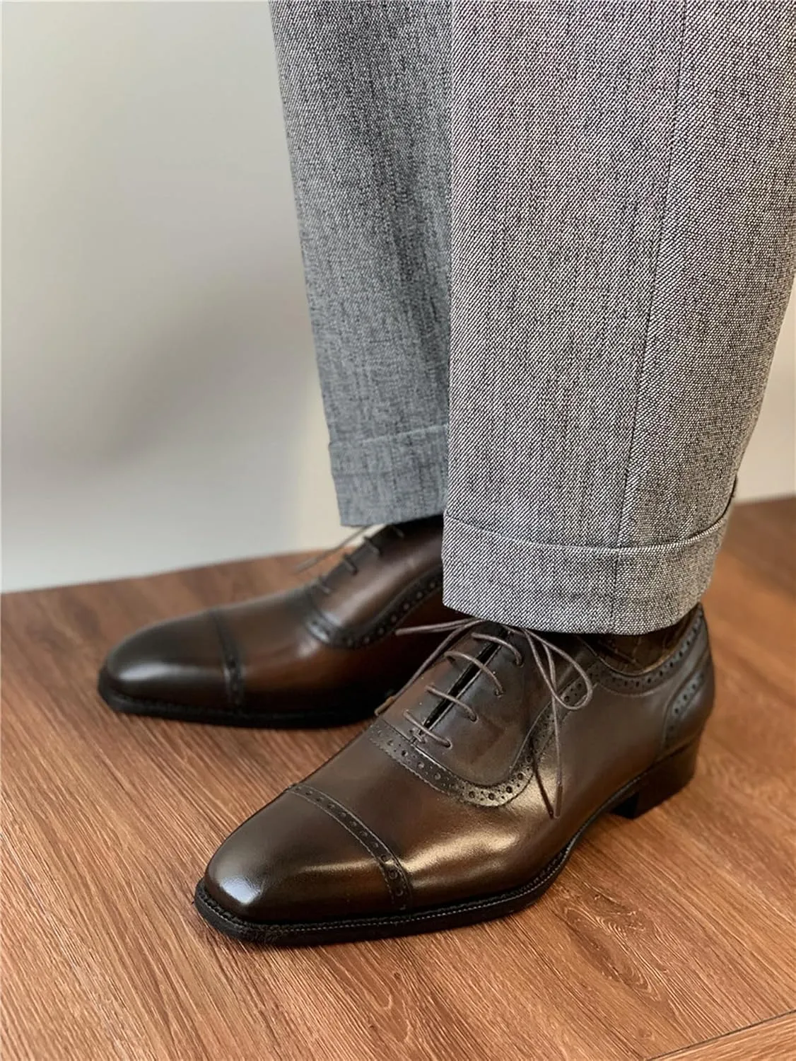 Santimon Mens Oxfords Shoes Dress Formal Genunie Leather Pointed Toe Oxford Fashion Business Casual Derby Modern Prom Wedding Suit Shoes Tuxedo Shoes for Men
