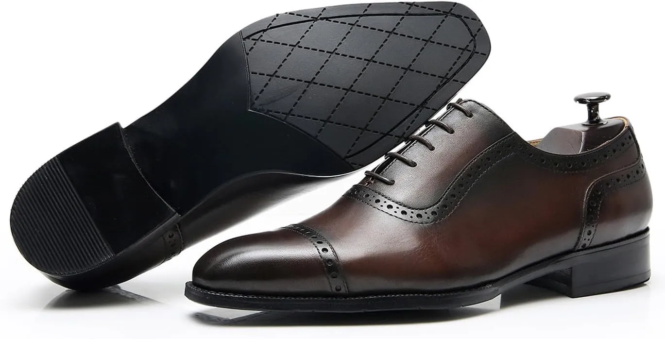 Santimon Mens Oxfords Shoes Dress Formal Genunie Leather Pointed Toe Oxford Fashion Business Casual Derby Modern Prom Wedding Suit Shoes Tuxedo Shoes for Men