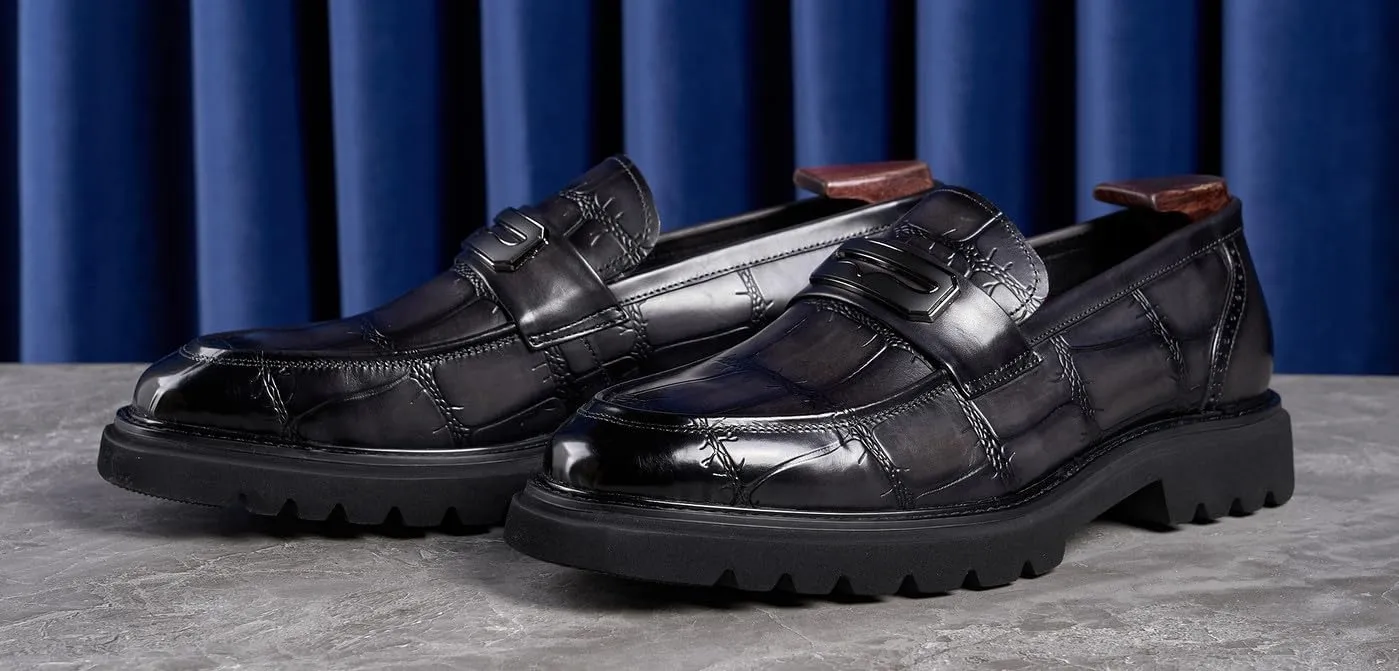 Santimon Mens Slip On Shoes Black Dress Formal Penny Loafers Genuie Leather Suit Shoes Buiness Tuxedo Wedding Mocasines Men Casual Shoes