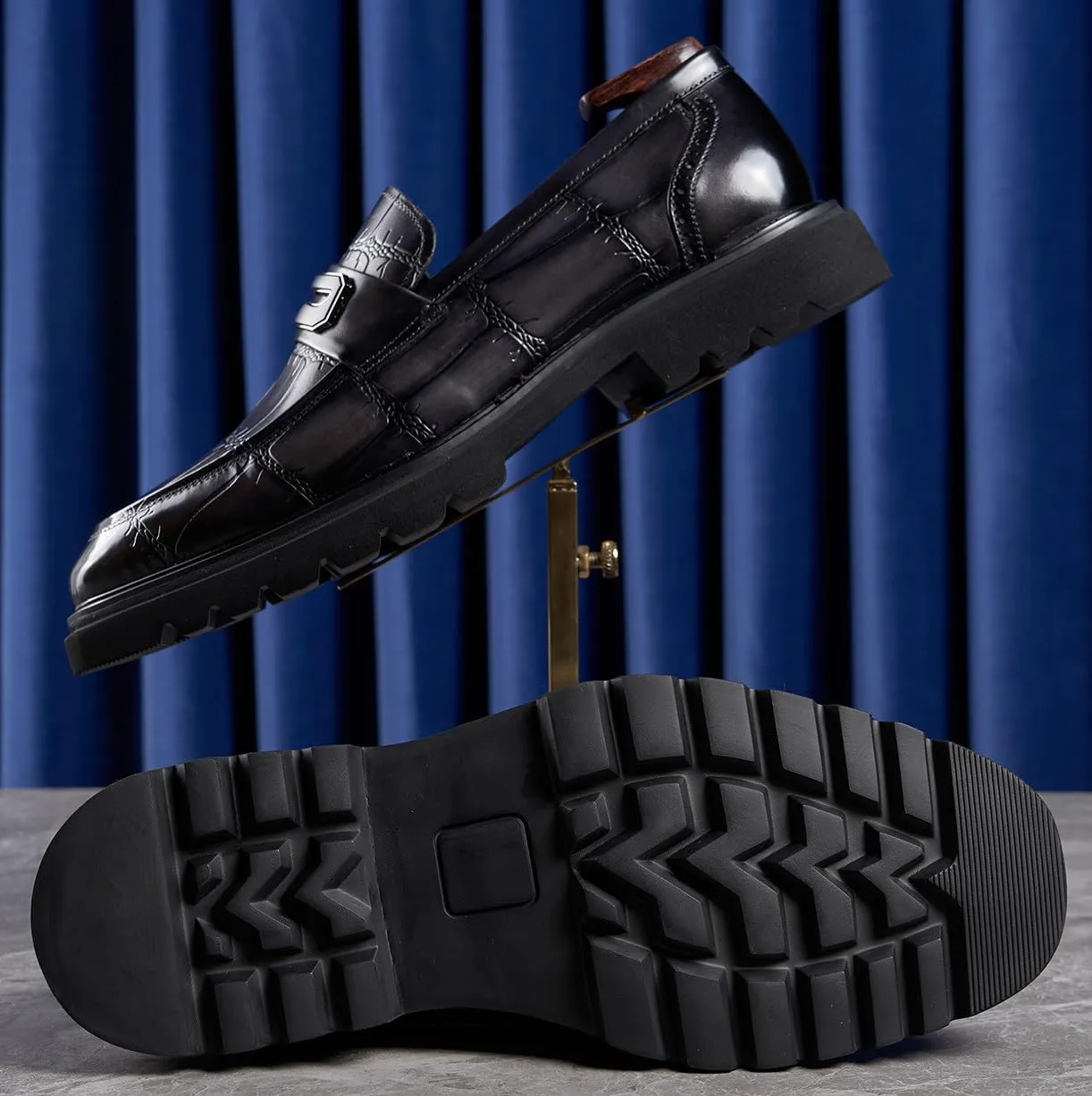 Santimon Mens Slip On Shoes Black Dress Formal Penny Loafers Genuie Leather Suit Shoes Buiness Tuxedo Wedding Mocasines Men Casual Shoes