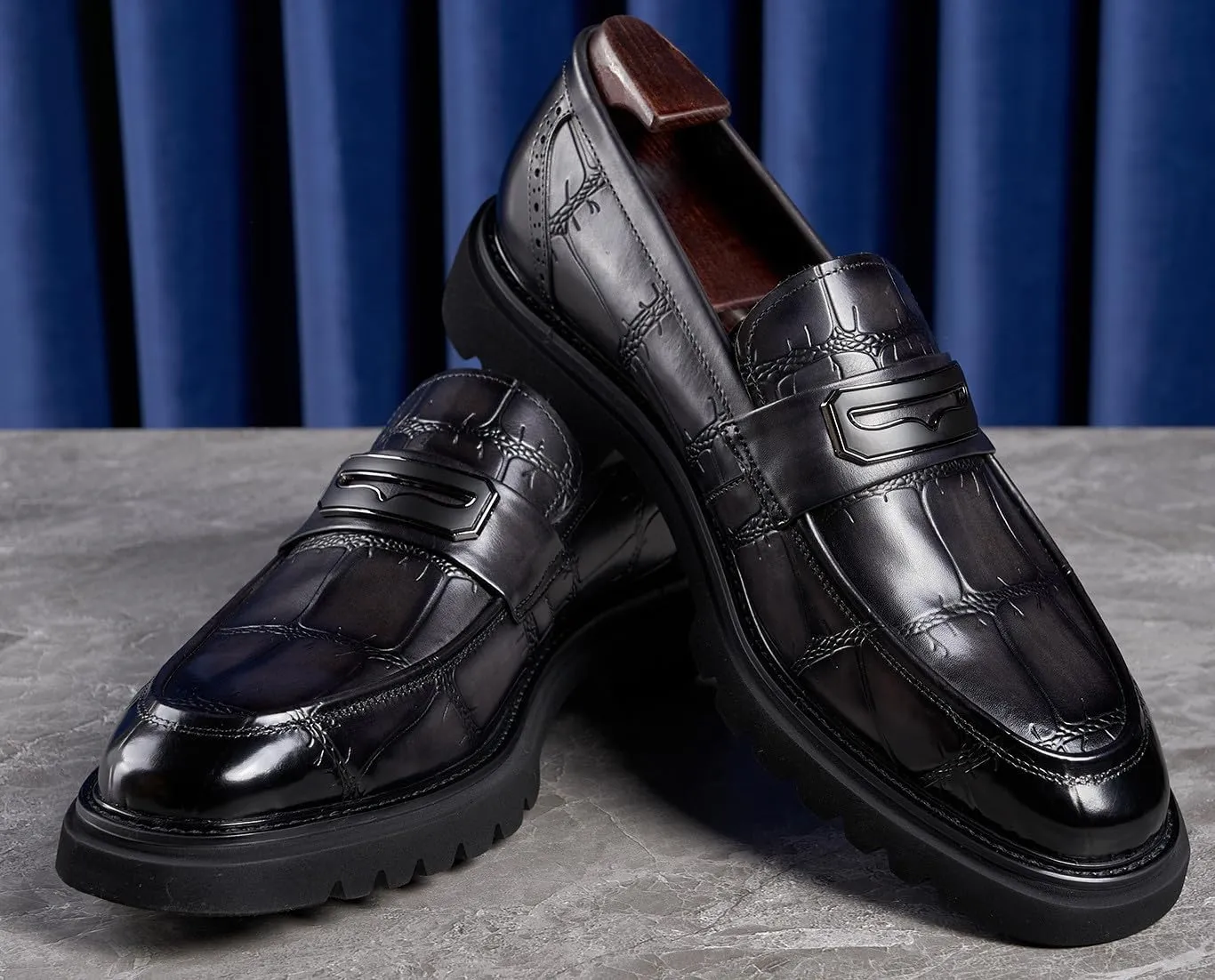 Santimon Mens Slip On Shoes Black Dress Formal Penny Loafers Genuie Leather Suit Shoes Buiness Tuxedo Wedding Mocasines Men Casual Shoes