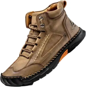 Sawbehind Men's Comfortable Handmade Leather Boots – Waterproof, Arch Support, Spacious Toe Box Outdoor Leather Shoes