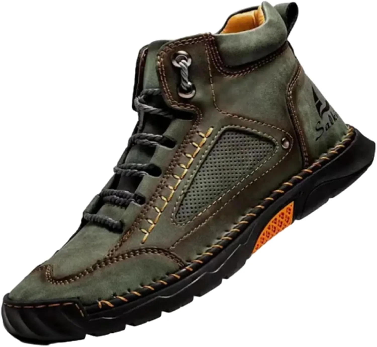 Sawbehind Men's Comfortable Handmade Leather Boots – Waterproof, Arch Support, Spacious Toe Box Outdoor Leather Shoes
