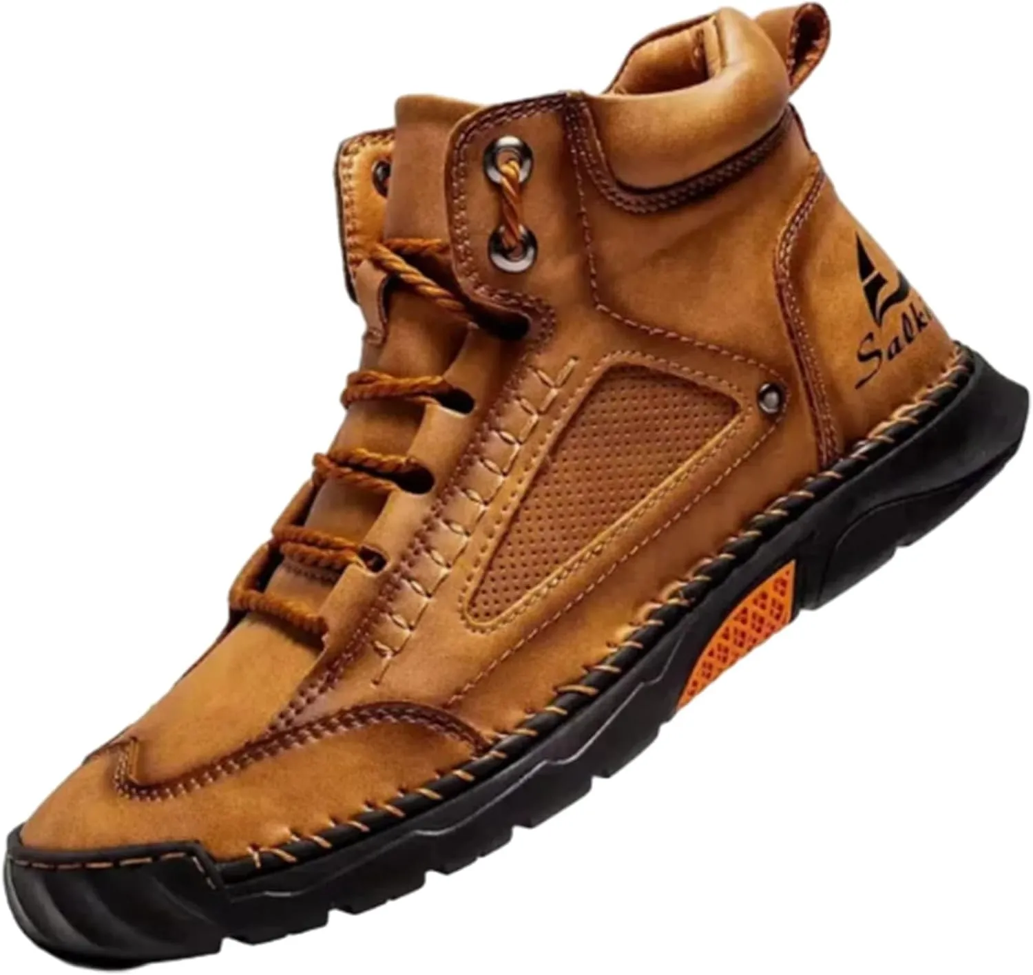 Sawbehind Men's Comfortable Handmade Leather Boots – Waterproof, Arch Support, Spacious Toe Box Outdoor Leather Shoes