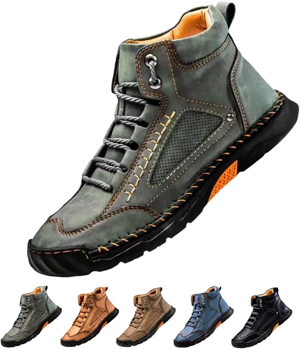 Sawbehind Men's Comfortable Handmade Leather Boots – Waterproof Spacious Toe Box Outdoor Leather Shoes