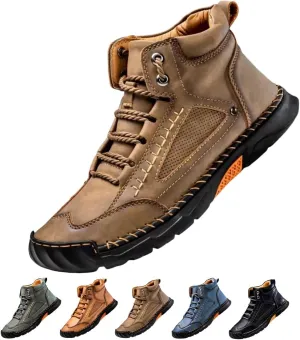 Sawbehind Men's Comfortable Handmade Leather Boots – Waterproof Spacious Toe Box Outdoor Leather Shoes