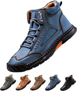 Sawbehind Men's Comfortable Handmade Leather Boots – Waterproof Spacious Toe Box Outdoor Leather Shoes