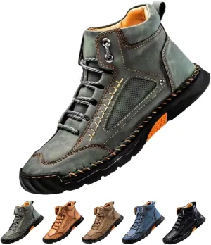 Sawbehind Men's Comfortable Handmade Leather Boots – Waterproof Spacious Toe Box Outdoor Leather Shoes