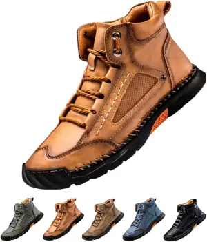 Sawbehind Men's Comfortable Handmade Leather Boots – Waterproof Spacious Toe Box Outdoor Leather Shoes