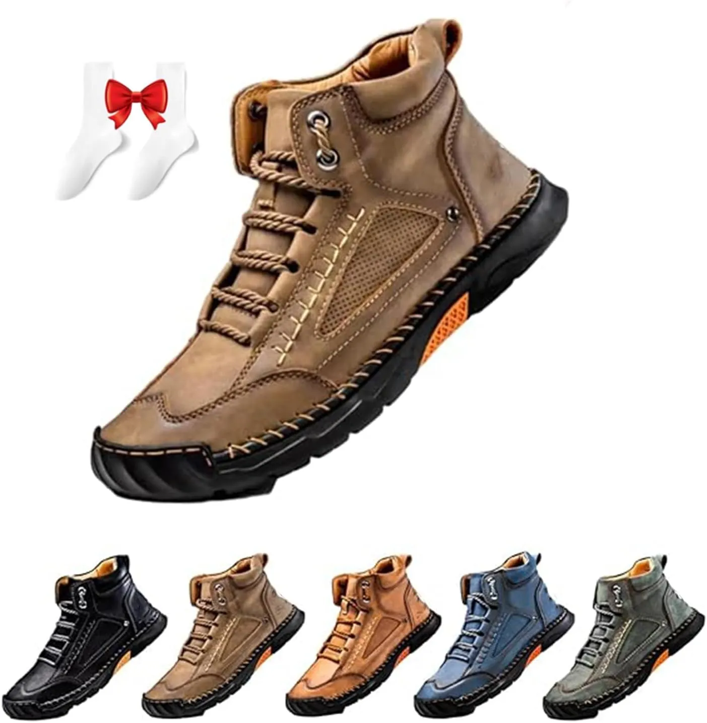 Sawbehind Men's Comfortable Handmade Leather Boots – Waterproof,Spacious Toe Box Outdoor Leather Shoes Ankle Boots
