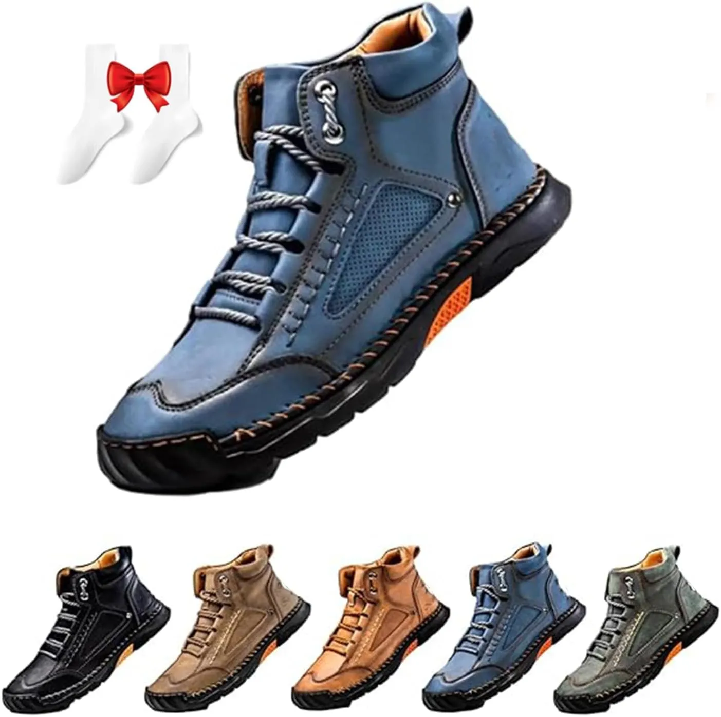 Sawbehind Men's Comfortable Handmade Leather Boots – Waterproof,Spacious Toe Box Outdoor Leather Shoes Ankle Boots