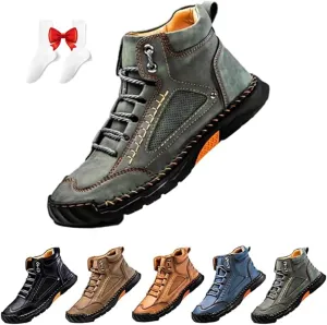 Sawbehind Men's Comfortable Handmade Leather Boots – Waterproof,Spacious Toe Box Outdoor Leather Shoes Ankle Boots