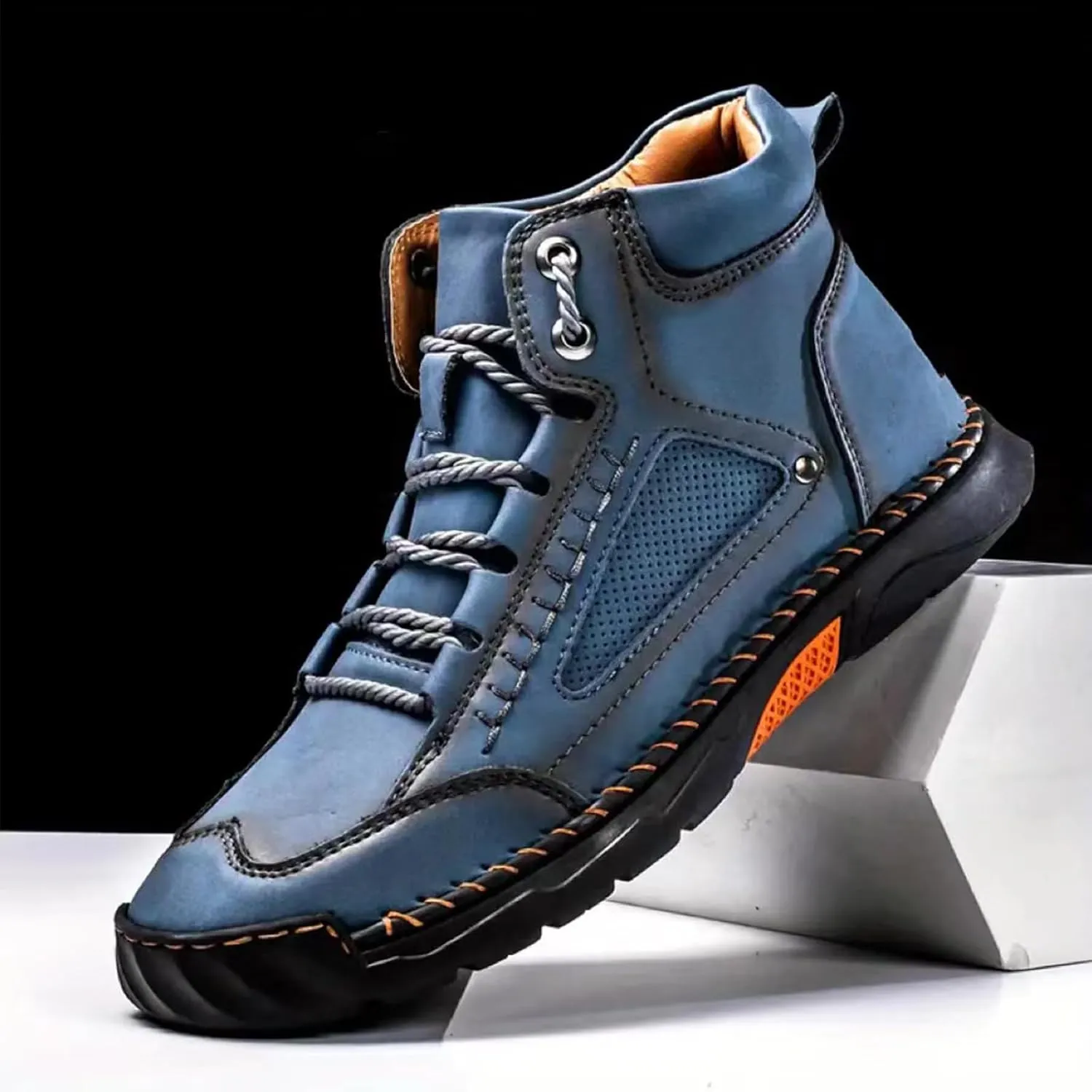 Sawbehind Men's Comfortable Handmade Leather Boots – Waterproof,Spacious Toe Box Outdoor Leather Shoes Ankle Boots