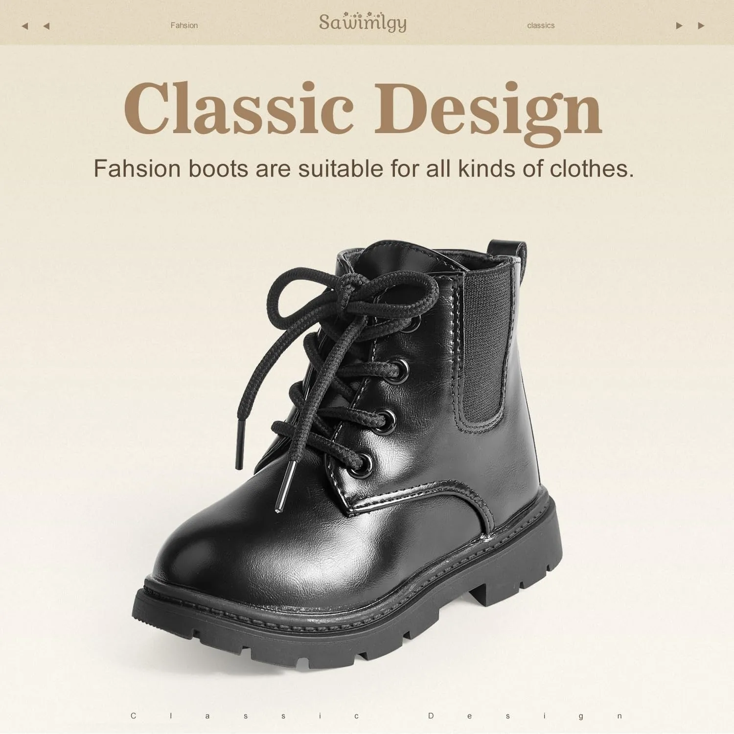 Sawimlgy Toddler Boys Girls Classic Hiking Boots PU Leather Outdoor Four Seasons Ankle Sneaker High Top Durable Rubber Sole Casual Shoes