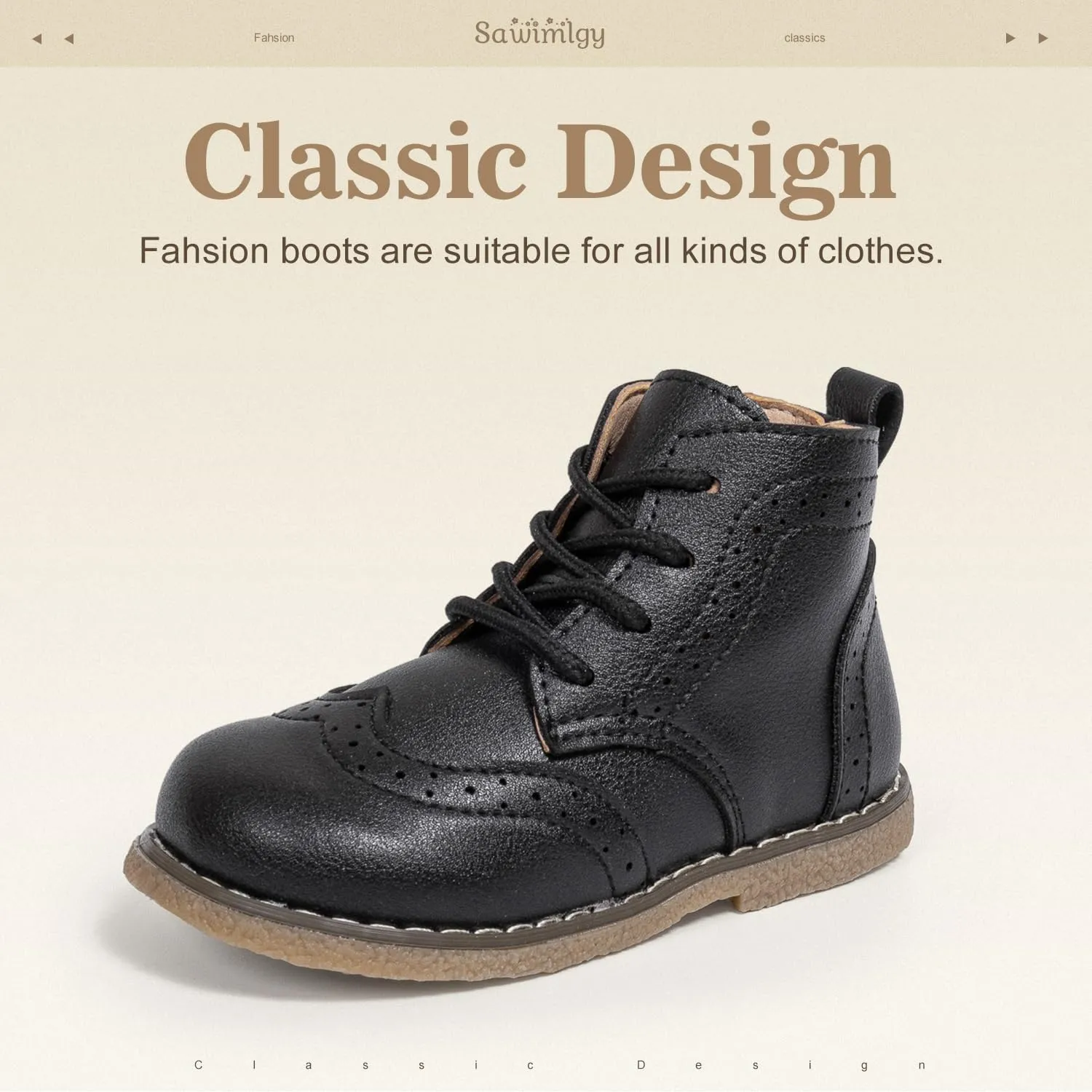 Sawimlgy Toddler Boys Girls Classic Hiking Boots PU Leather Outdoor Four Seasons Ankle Sneaker High Top Durable Rubber Sole Casual Shoes