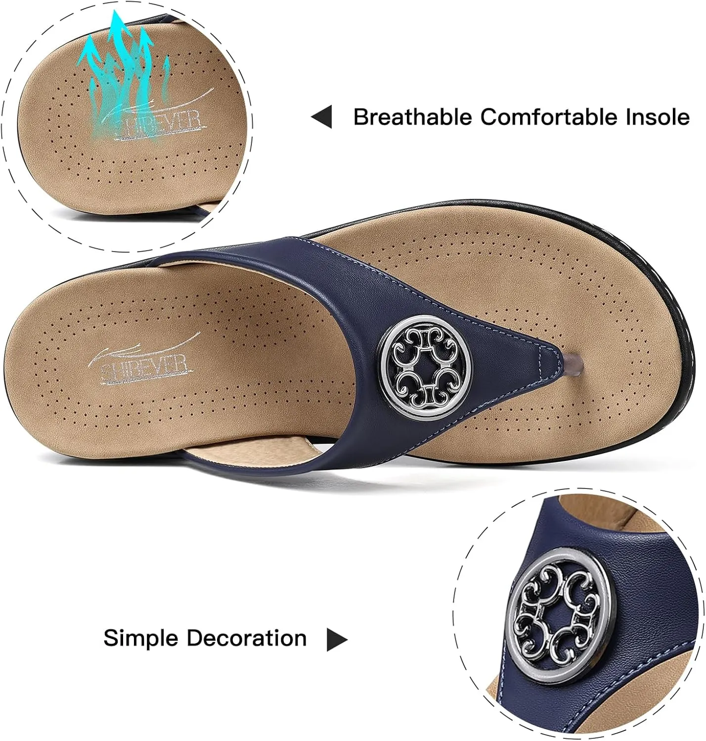 SHIBEVER Womens Flat Thong Sandals: Comfortable Walking Summer Casual Flip Flops for Women