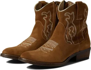SHODENSE Cowboy Boots Women Embroidered Ankle Booties Low Chunky Stacked Heel Pointed Toe Mid Calf Western Boots Zipper Suede Cowgirl Boot Wide Calf Snip Toe Vintage Fall Boot Exotic Comfort 4-11 M US