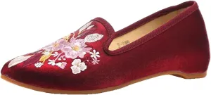 Soft Cotton Fabric Women Embroidered Pointed Toe Ballet Flats Spring Vintage Ladies Casual Slip On Walking Shoes