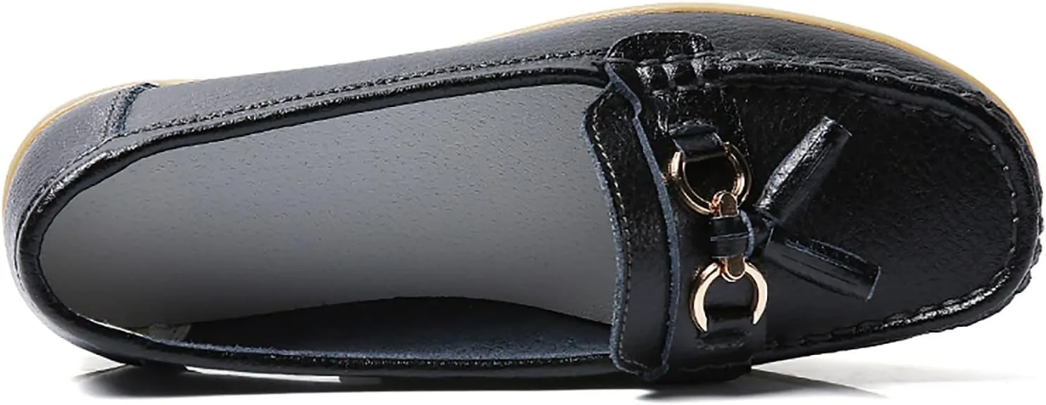 Solaud Women's Comfort Loafers Slope Heeled Moccasins Leather Loafer Casual Round Toe Soft Leather Wedge Pumps Breathable Slip On Walking Office Lightweight Shoes