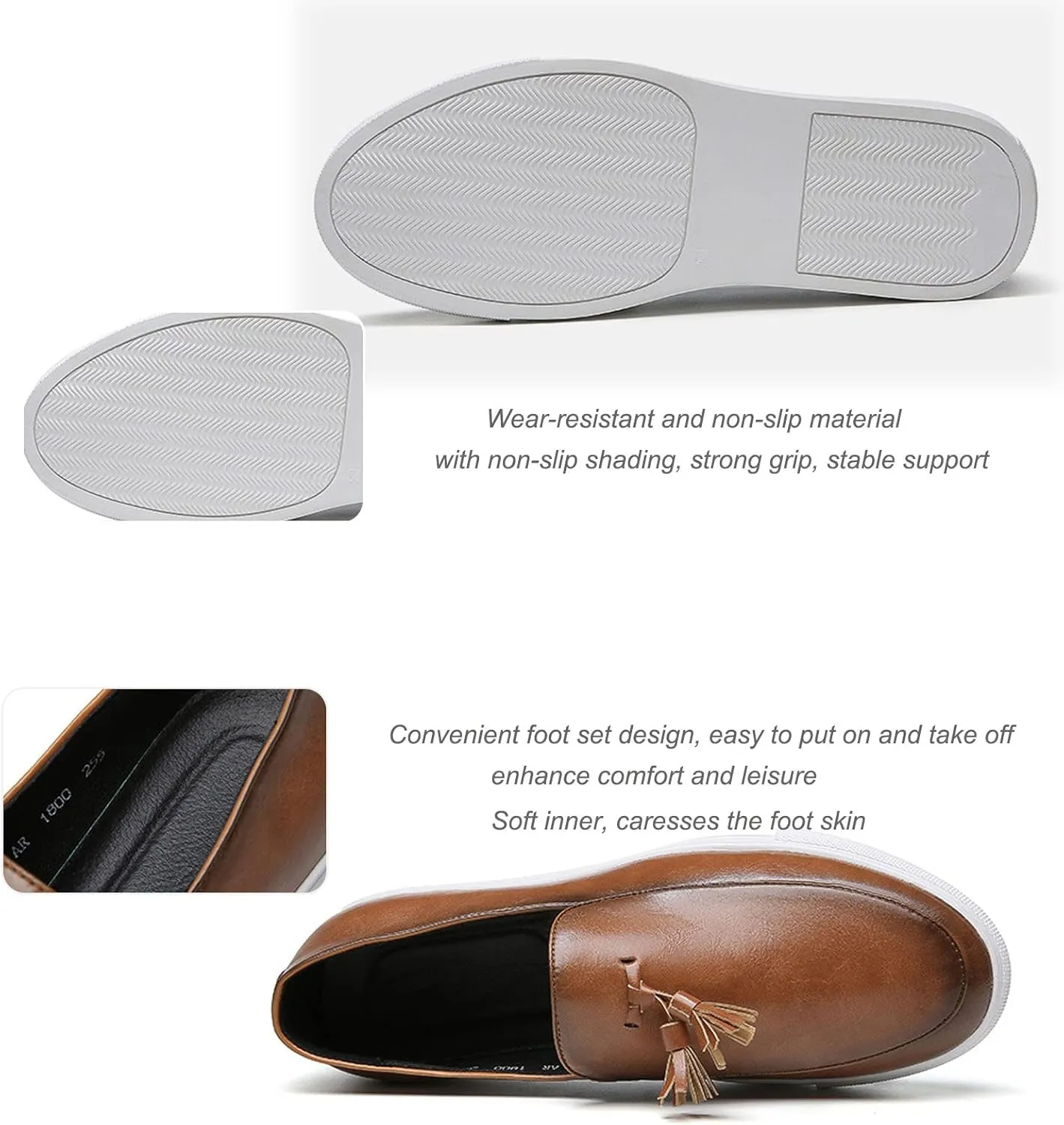 SOLPNOW Men's Leather Tassel Slip-on Loafers,Comfortable Non-Slip Casual Business Leather Shoes,Work Driving Hiking Dress Shoes