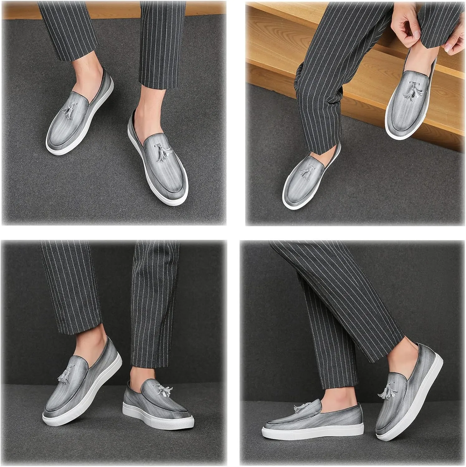 SOLPNOW Men's Leather Tassel Slip-on Loafers,Comfortable Non-Slip Casual Business Leather Shoes,Work Driving Hiking Dress Shoes