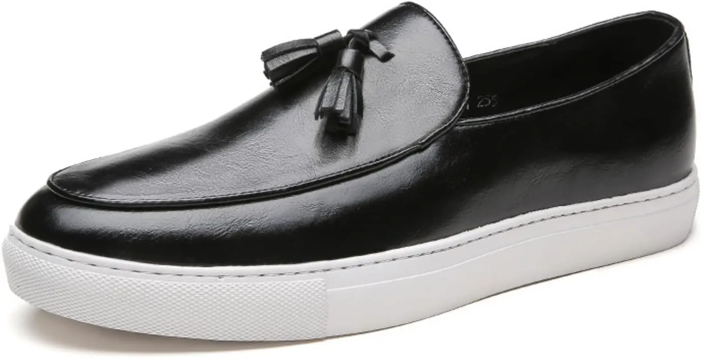 SOLPNOW Men's Leather Tassel Slip-on Loafers,Comfortable Non-Slip Casual Business Leather Shoes,Work Driving Hiking Dress Shoes