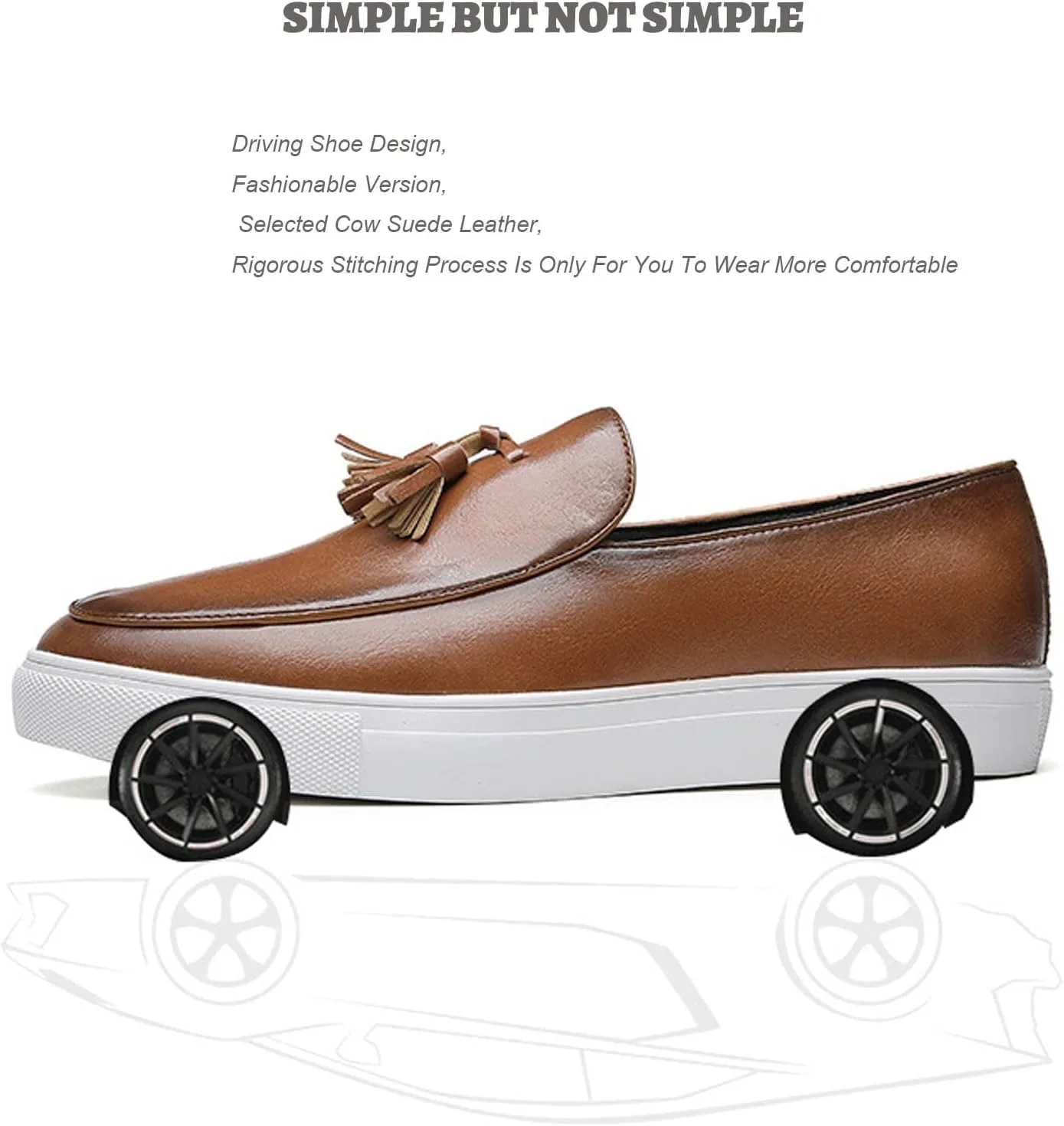 SOLPNOW Men's Leather Tassel Slip-on Loafers,Comfortable Non-Slip Casual Business Leather Shoes,Work Driving Hiking Dress Shoes
