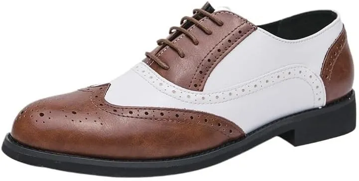 Spring Breathable Comfortable Walking Shoes British Style Classic Business Dress Leather Shoes Casual Lace-up Brogue Oxford(Brown,8.5)