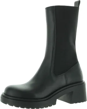 Steve Madden Hesitant Black Block Heel Pull On Mid Calf Fashion Moto Ankle Boots (Black, 5)