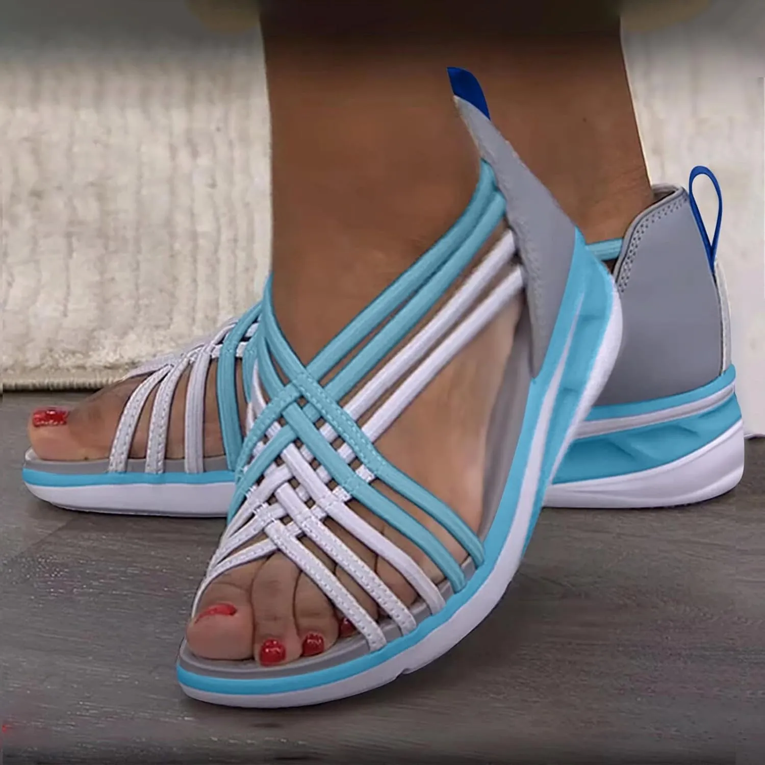Strappy Wedge Sandals for Women Comfortable Orthopedic Slip On Gladiator Sandals Open Toe Lightweight Stretch Elastic Sandal Fashion Cross Strappy Walking Shoes for Women