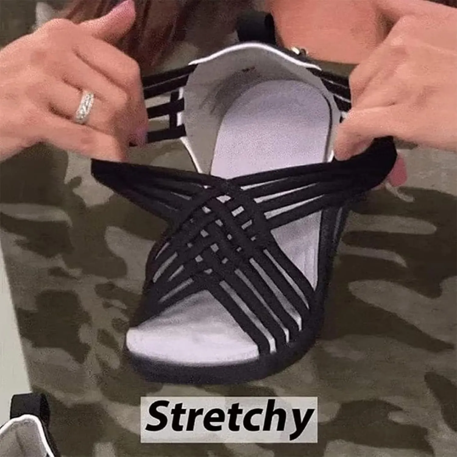 Strappy Wedge Sandals for Women Comfortable Orthopedic Slip On Gladiator Sandals Open Toe Lightweight Stretch Elastic Sandal Fashion Cross Strappy Walking Shoes for Women