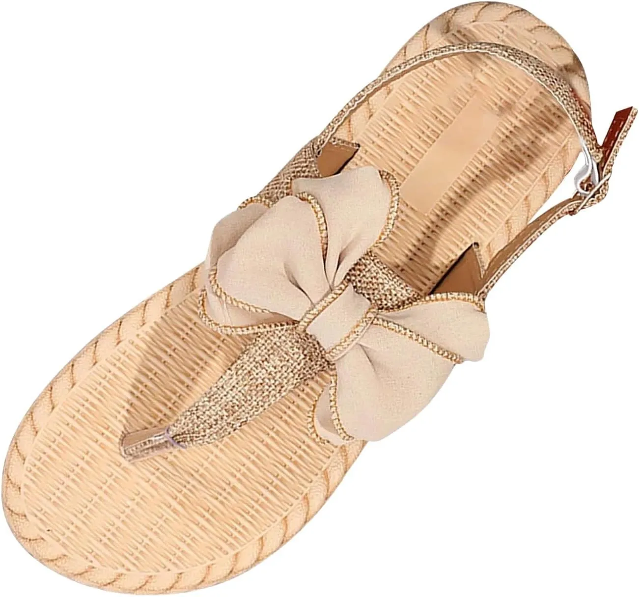 SuanlaTDS Flat Thong Sandals for Women Flip Flops Bowknot T-Strap Summer Dressy Buckle Ankle Strap Sweet Cute Boho Casual Beach Shoes Comfortable Low Heels Walking Slip On Flats Sandal