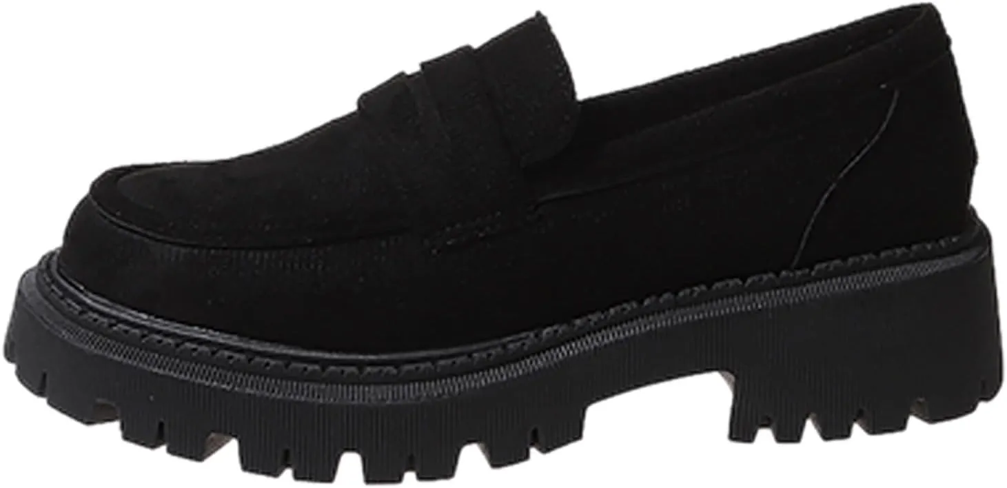 Suede Loafers Women Leather Slip-On Loafers Casual Work Shoe Chunky Business Shoes Comfortable Wide Shoes