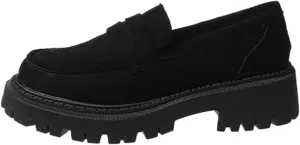 Suede Loafers Women Leather Slip-On Loafers Casual Work Shoe Chunky Business Shoes Comfortable Wide Shoes