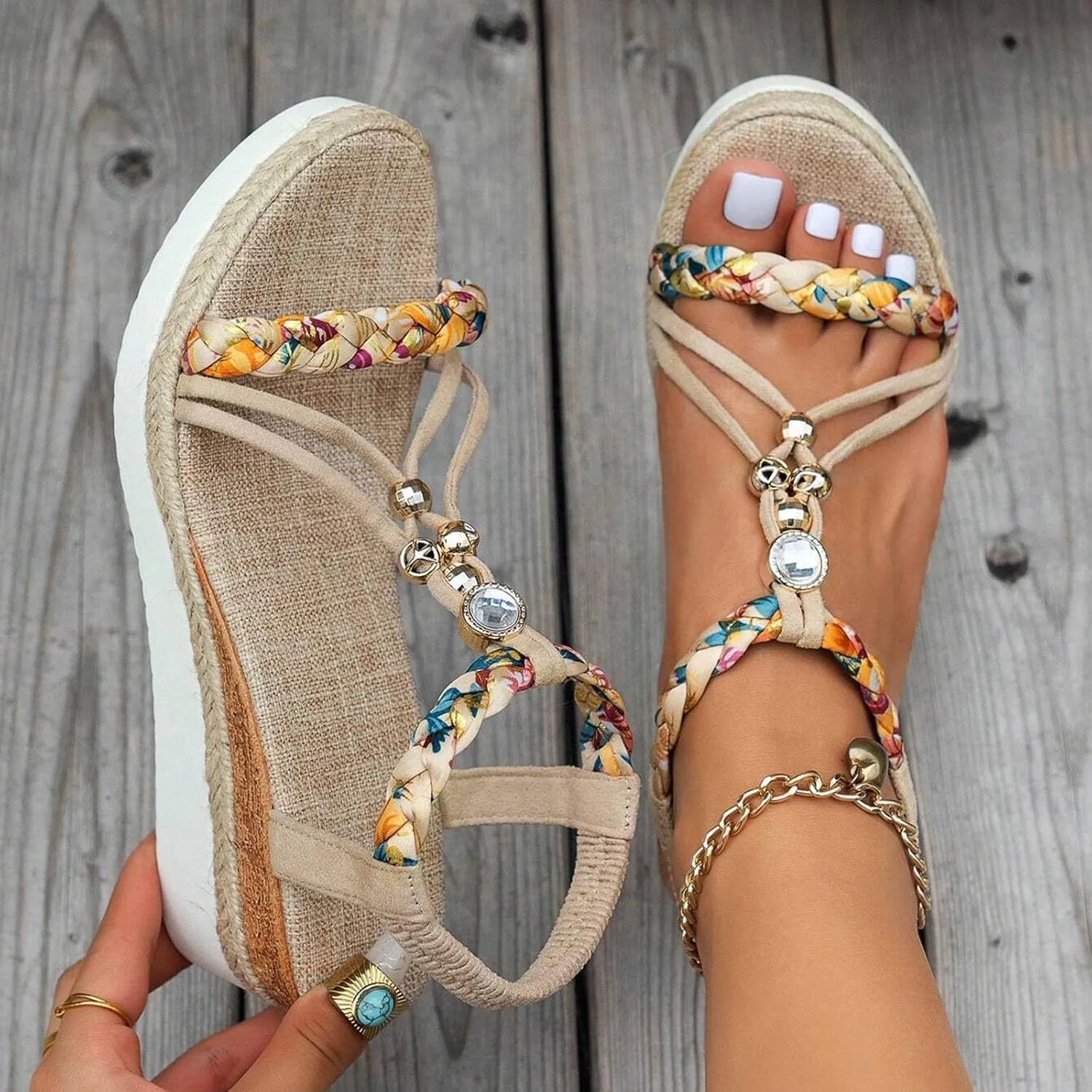Summer Beach Sandals for Women 2025,Crystal Rhinestone Pearl Flat Sandals for Women Dressy Bling Sparkly Thong Sandals Comfortable T Strap Slip-On Shoes Casual Walking Sandals Strappy Sandals 