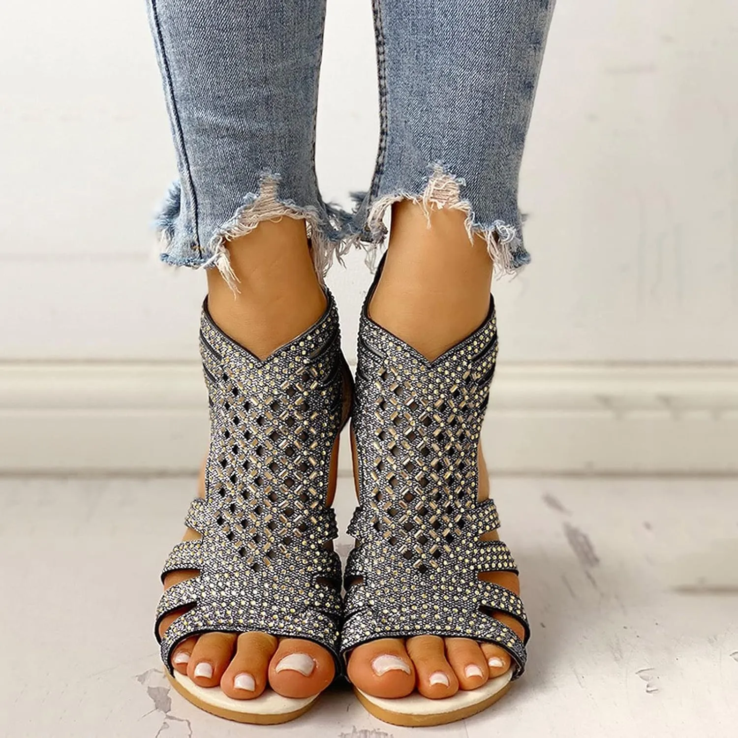 Summer Sandals for Women, Sandals for Women Dressy Boho Sandals Casual Sandals Low Wedges Peep Toe Wrapp Sandals