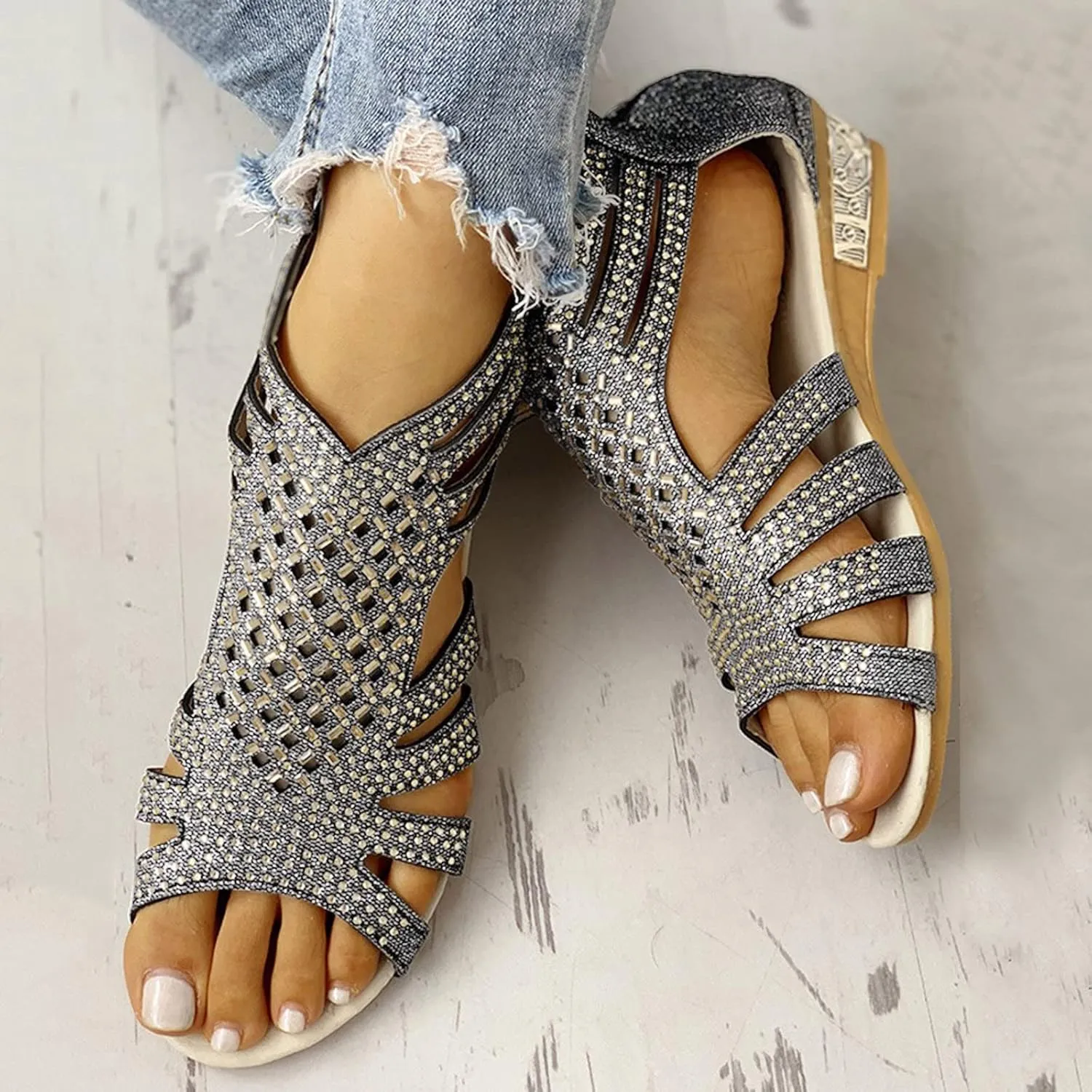 Summer Sandals for Women, Sandals for Women Dressy Boho Sandals Casual Sandals Low Wedges Peep Toe Wrapp Sandals